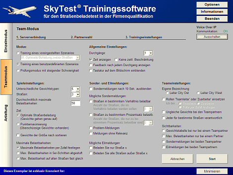 Straßenbeladetest Einstellungen 470